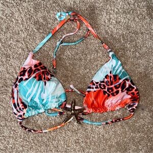 Colorful Animal Print Bikini Top With Star Accent